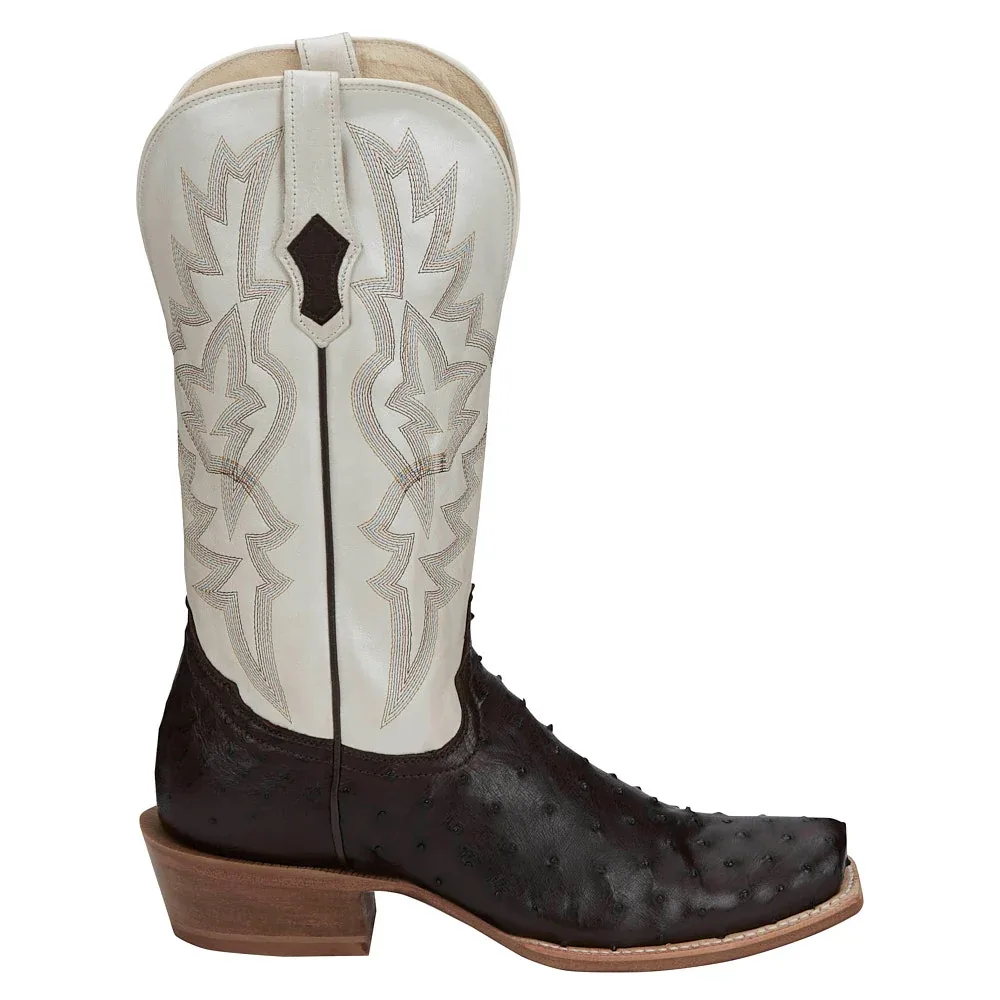 Tony Lama Men's Rylen Brown Full Quill Ostrich Vamp 13in White Cowhide Top - Image 2