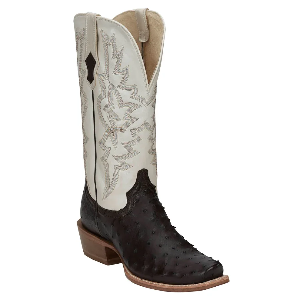 Tony Lama Men's Rylen Brown Full Quill Ostrich Vamp 13in White Cowhide Top