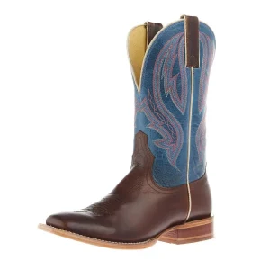 Tony Lama Womens Brown Cowhide 11In Blue Cowhide Top Boot