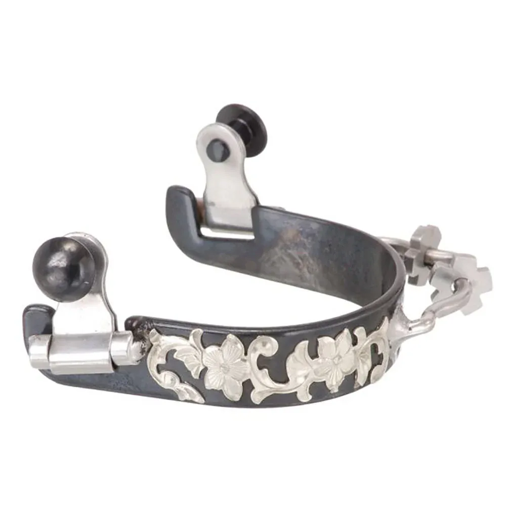 Tough 1 Ladies Black Steel Floral Bumper Spurs with Rowels