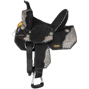 Tough 1 Shiloh Overlay Buckstitch Black 12in Barrel Saddle
