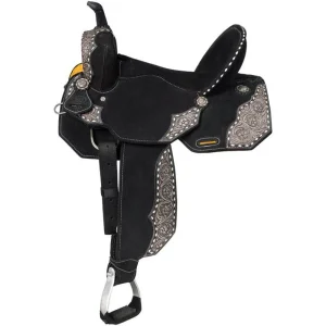 Tough 1 Shiloh Overlay Buckstitch Black 14in Barrel Saddle