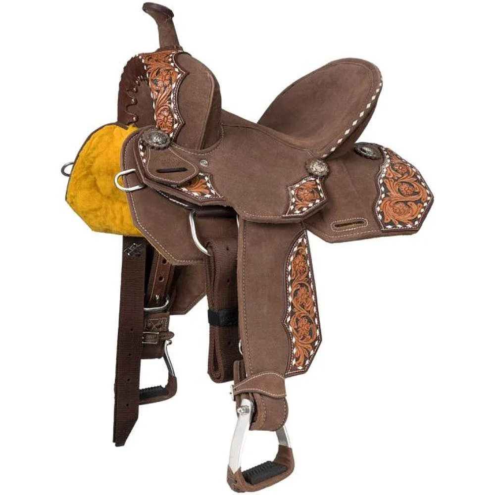 Tough 1 Shiloh Overlay Buckstitch Brown 12in Barrel Saddle - Image 2