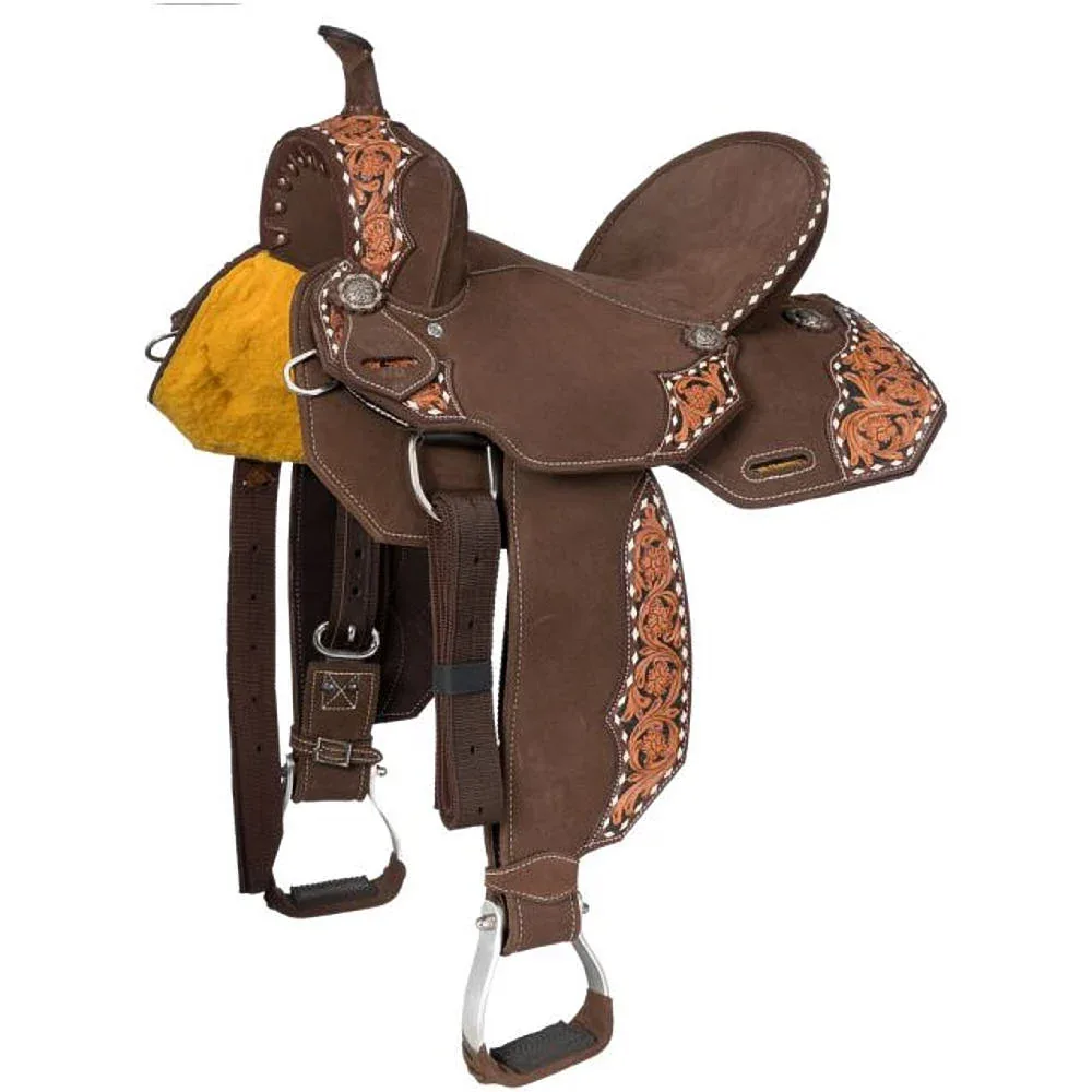Tough 1 Shiloh Overlay Buckstitch Brown 14in Barrel Saddle - Image 2