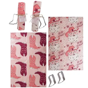 Transpac Cowboy Santa Pink Tea Towel & Cookie Cutter Set