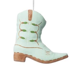 Transpac Paper Mache Green Cowgirl Boot Ornament