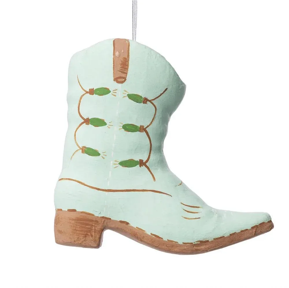 Transpac Paper Mache Green Cowgirl Boot Ornament