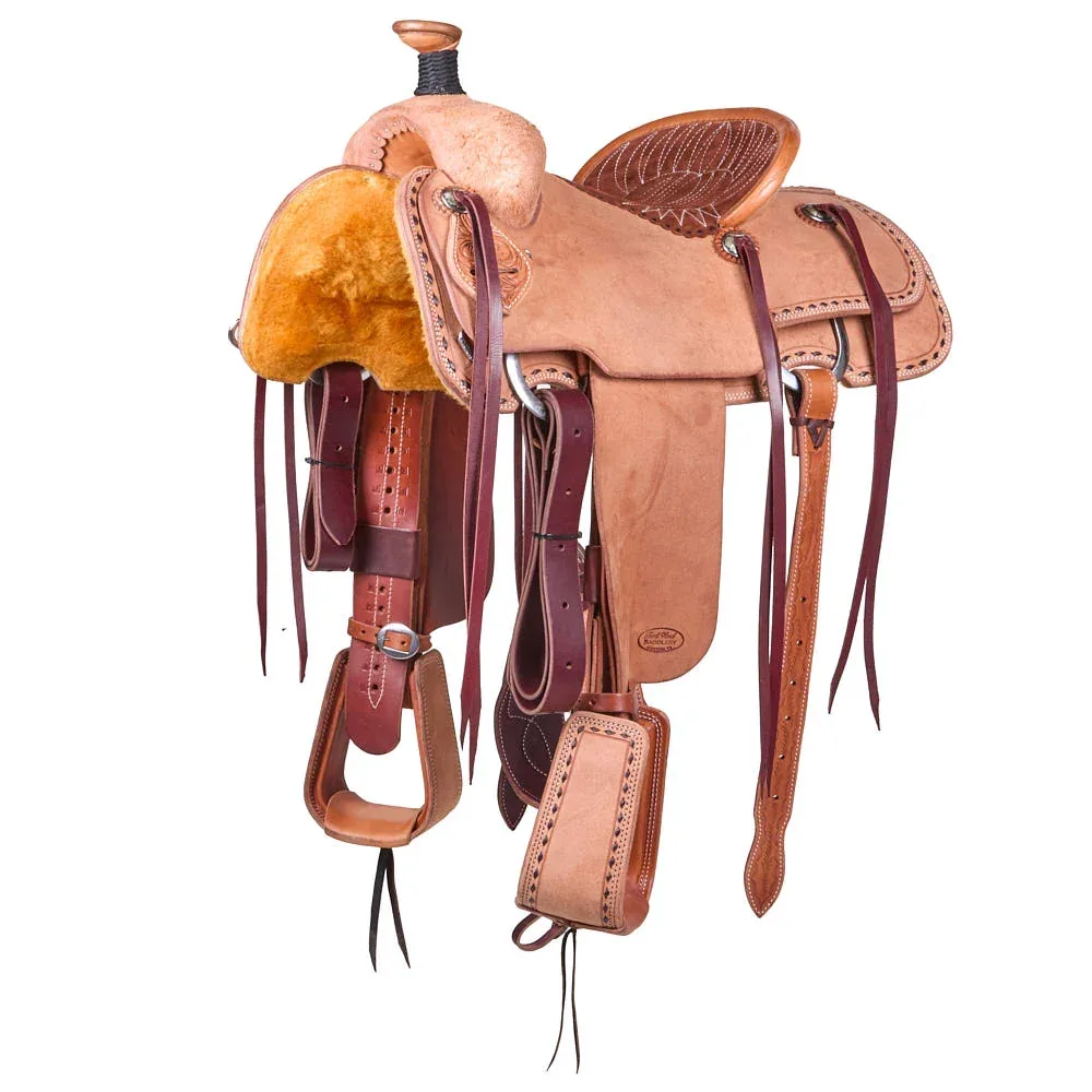 Trent Ward 14.5in Natural Buckstitch Border Pencil Roll Team Roping Saddle