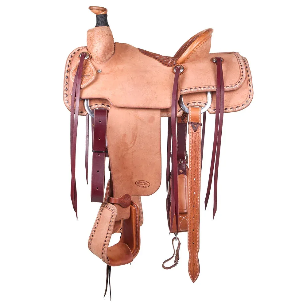 Trent Ward 14.5in Natural Buckstitch Border Pencil Roll Team Roping Saddle - Image 2