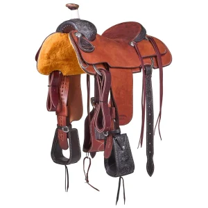 Trent Ward 15in Russet 1/8 Tooled Two Toned Team Roping Saddle