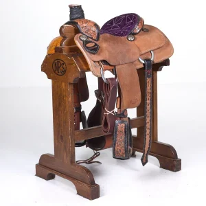 Trent Ward Used 13.5 1/8 Tooled Purple Seat Team Roping Saddle