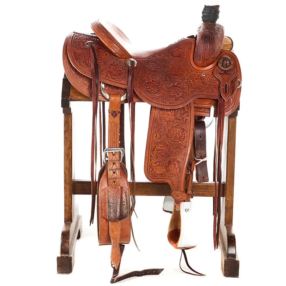 Trent Ward Used 14in 3/4 Breed Floral Cowhorse Saddle - Image 2