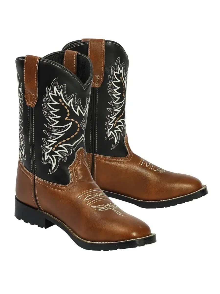 TuffRider Children's Olympic Square Toe Western Boot- Tan with Black- 10C - Image 2