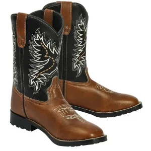 TuffRider Children's Olympic Square Toe Western Boot- Tan with Black- 10C
