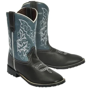 TuffRider Children's Yellowstone Rounded Toe Western Boot- Mocha with Blue- 10C