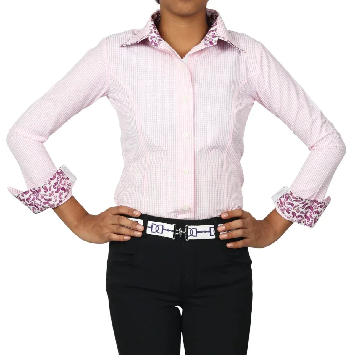 TuffRider Girls ADEY Double Collar Check Shirt-Pink -L