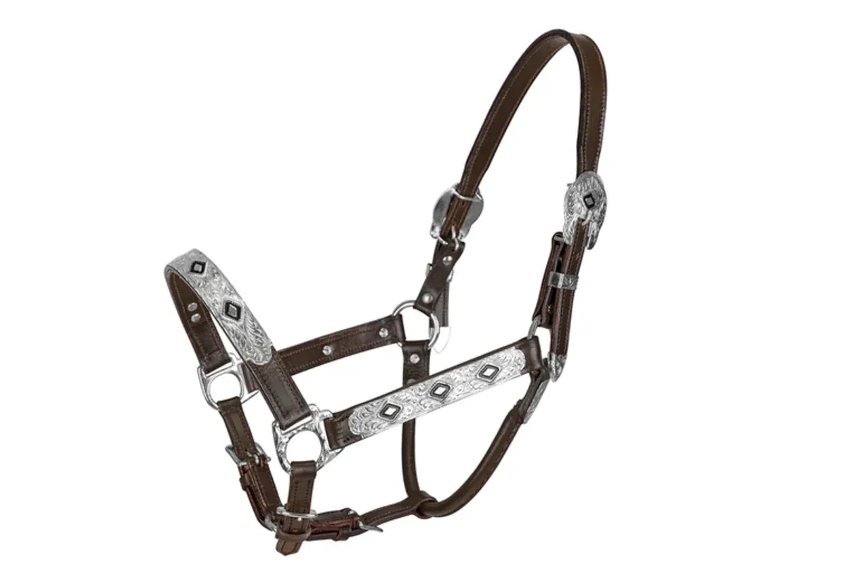 TuffRider Western Show Halter With, Silver, Dark, Brown, Horse - Image 2