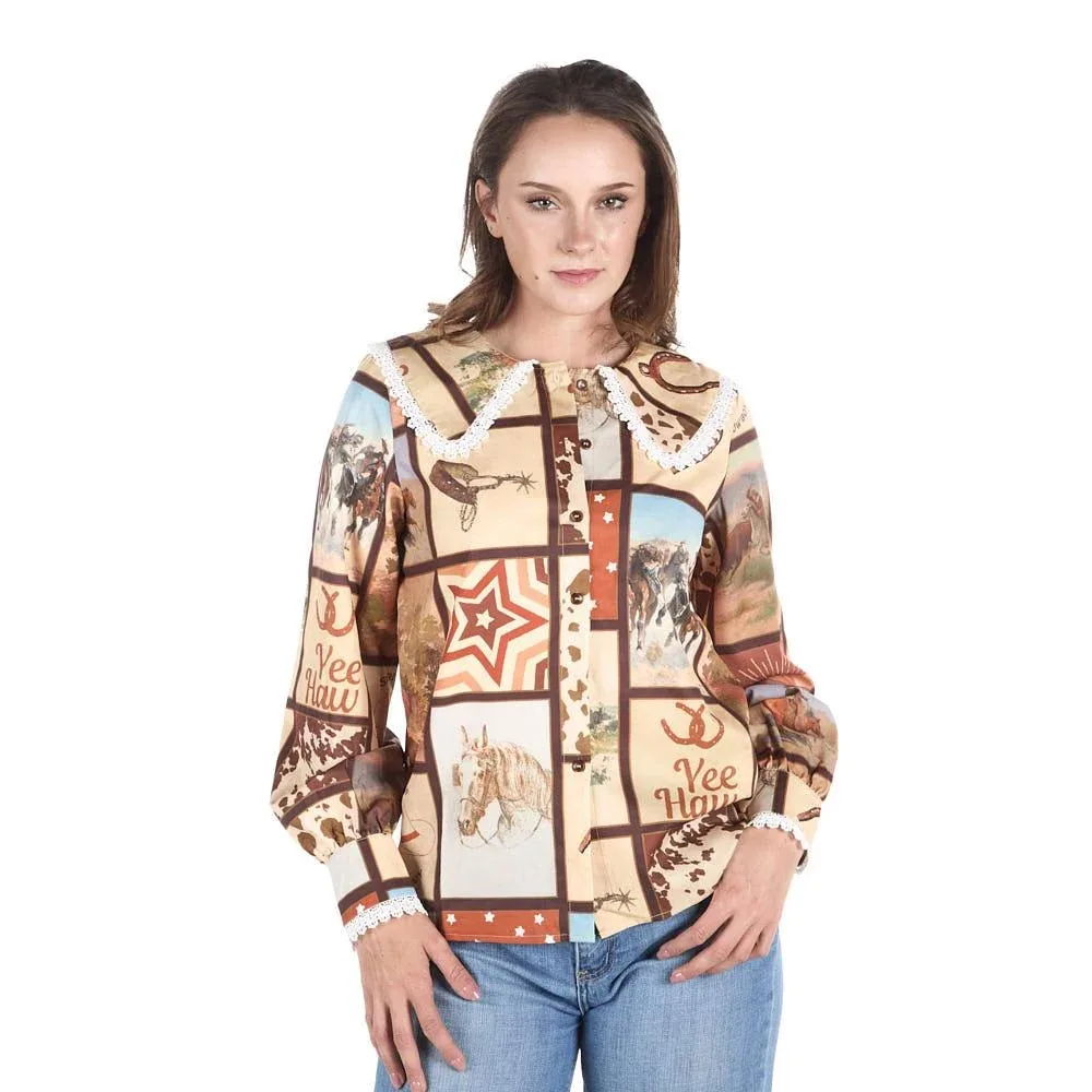 Turquoise Haven Women's Brown Square Top