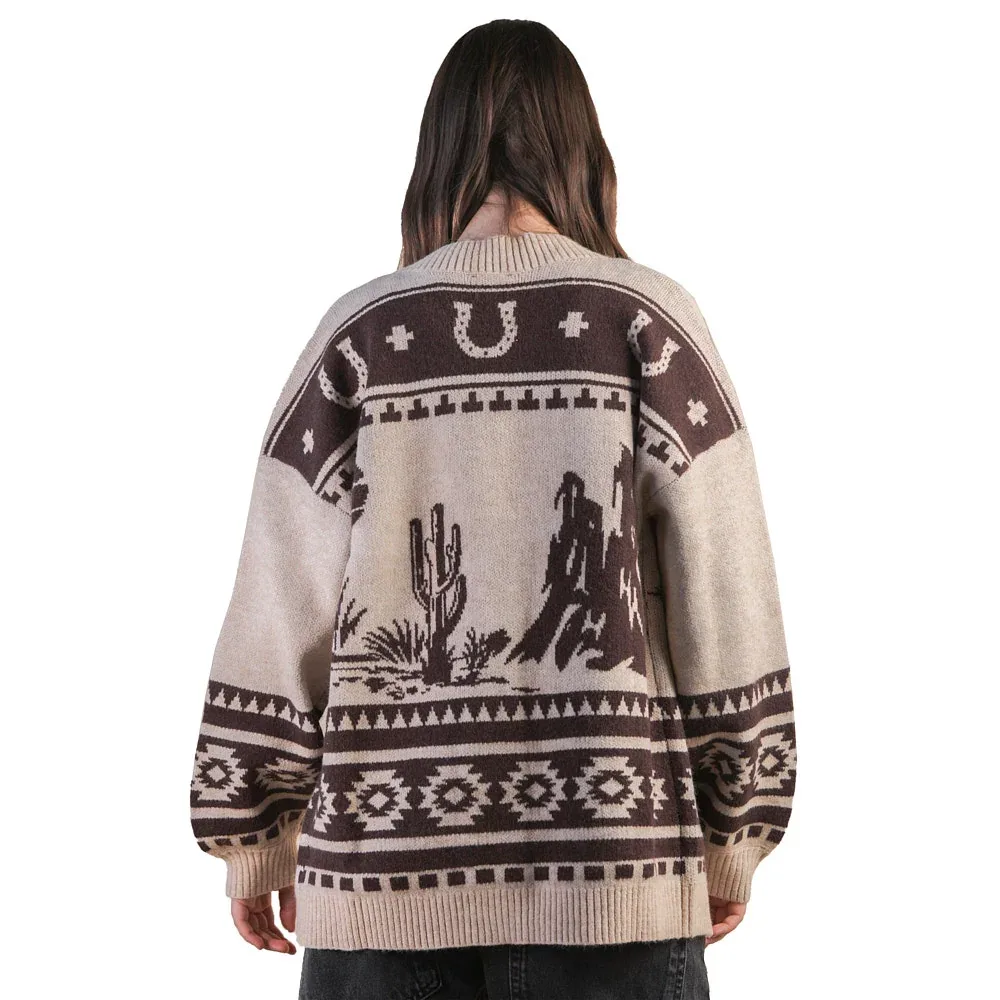 Very J Women's Taupe Oversized Western Graphic Cardigan - Image 2