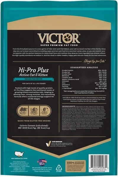 Victor Hi-Pro Plus Active Cat & Kitten Dry Cat Food - 15 lb Bag - Image 2