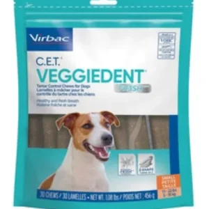 Virbac Veggiedent Fresh Technology Dental Dog Chews - 30 Count - Small