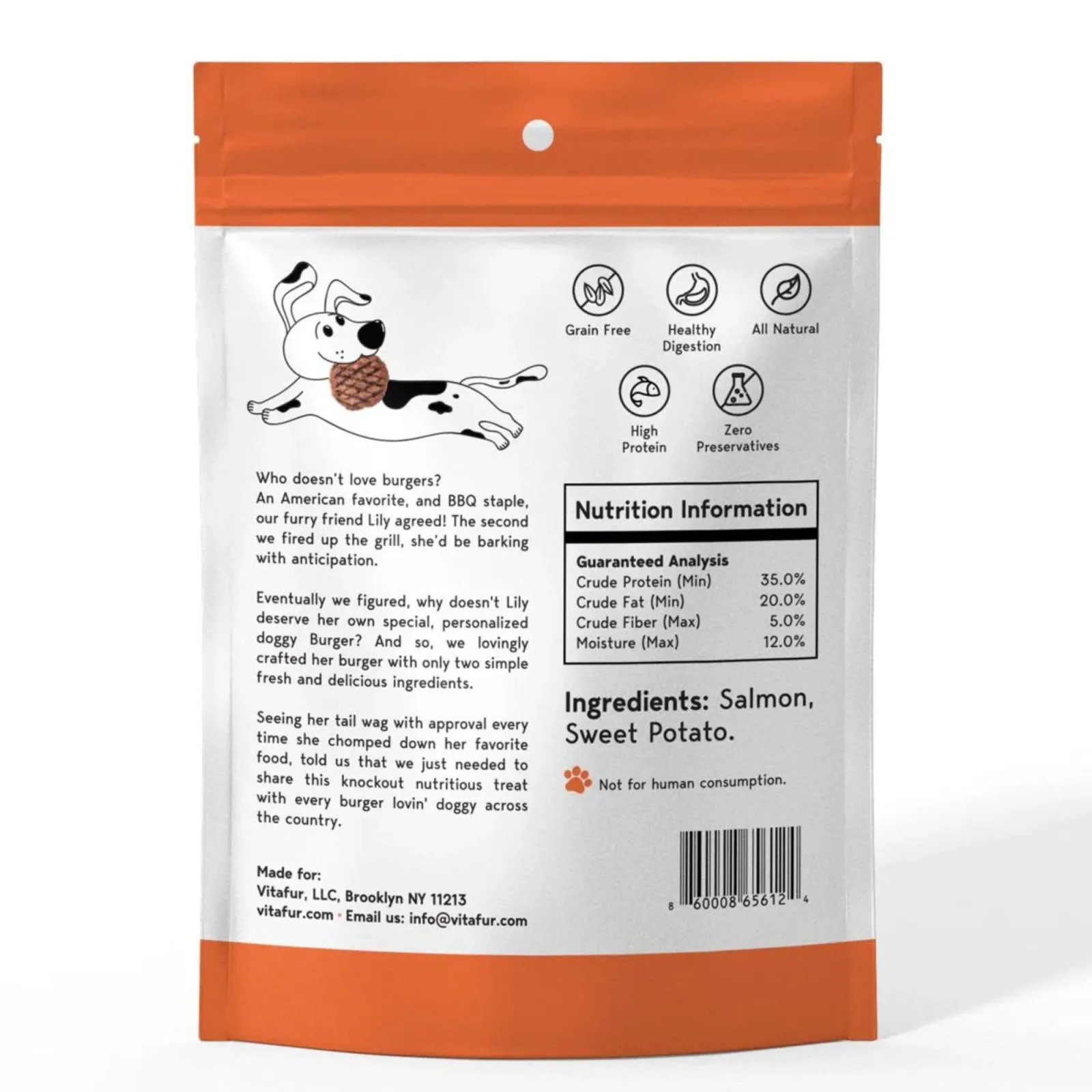 Vitafur Barkin Burger Dog 5oz. Wild Alaskan Salmon Sweet Potato - Image 2
