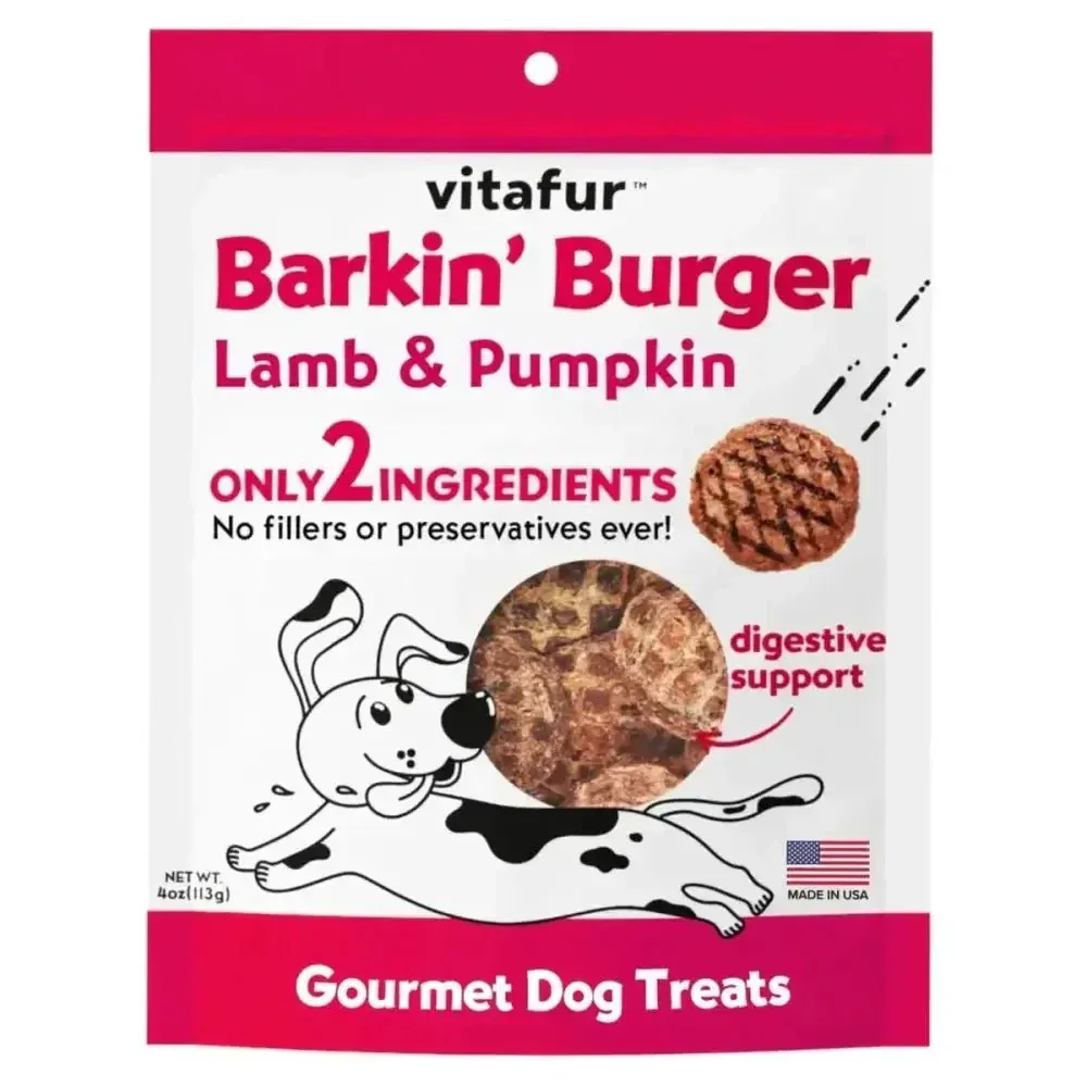Vitafur Barkin Burger Lamb & Pumpkin Dog Treat 4 oz