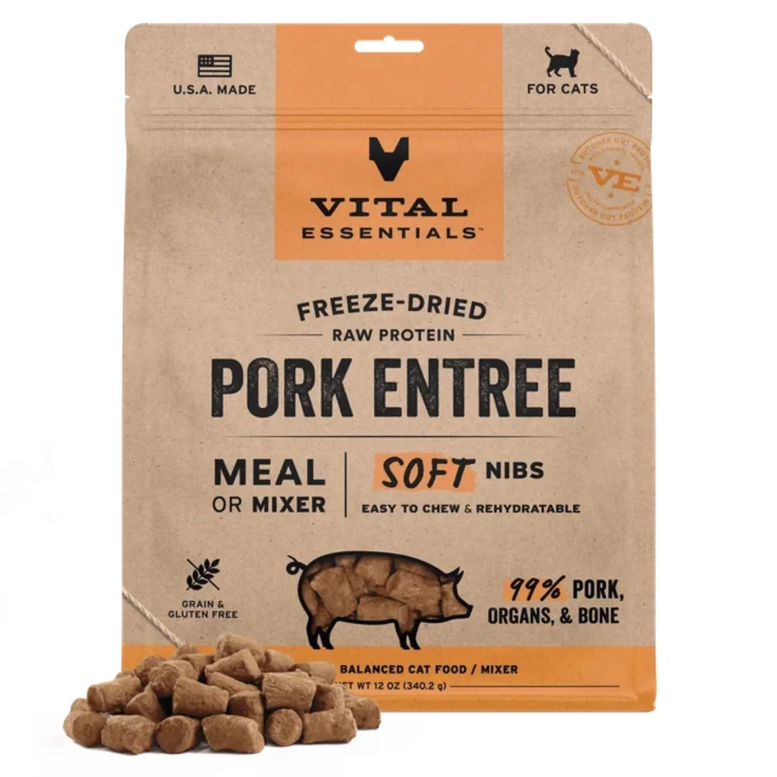 Vital Essentials Cat Freeze-Dried Mini Nibs Pork, 12 oz