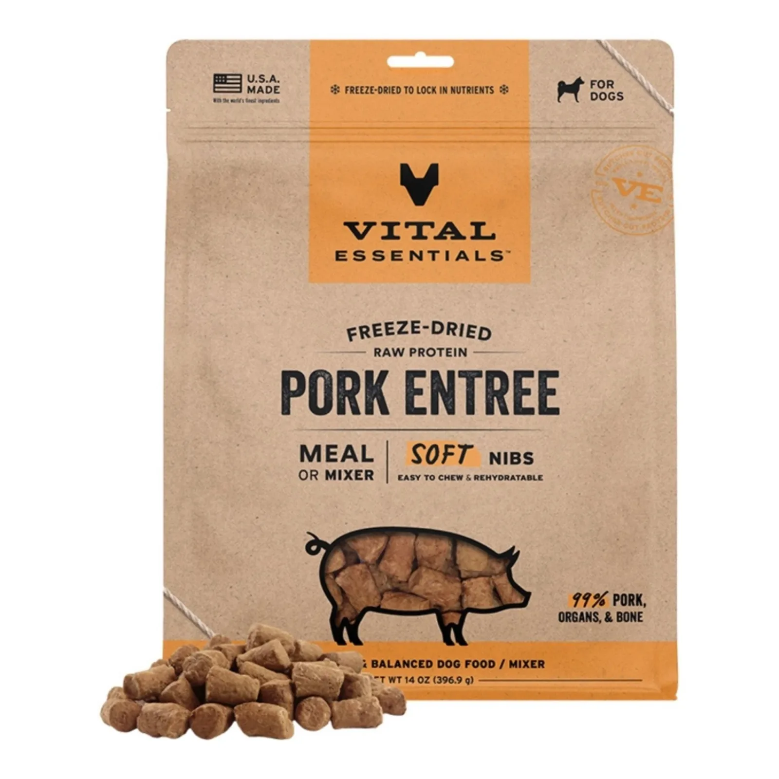 Vital Essentials Dog Freeze-Dried Raw Grain-Free Pork Entree & Mixer Soft Nibs 14 oz