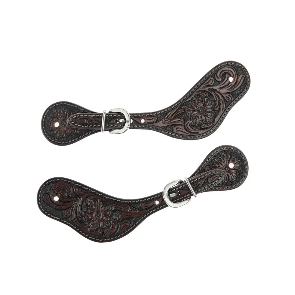 WD Tack Heavy Oiled Antique Floral Ladies Dove Wing Spur Straps - Image 2