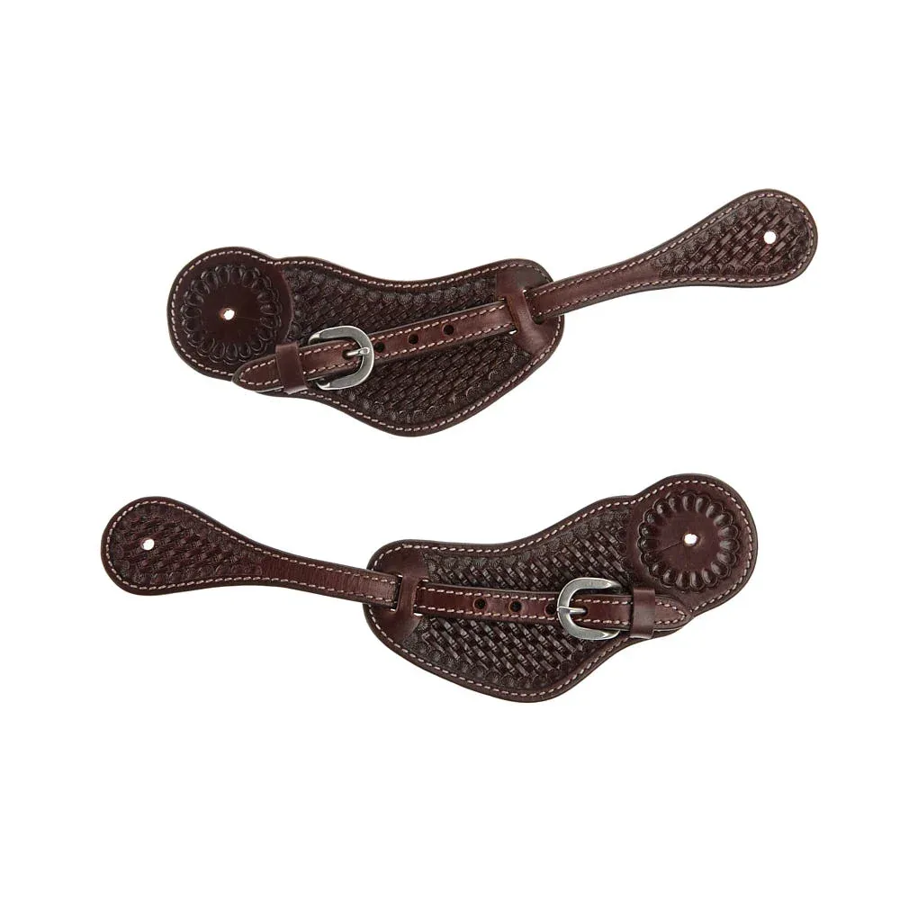 WD Tack Heavy Oiled Basketweave Tooled Mens Spur Straps - Image 2