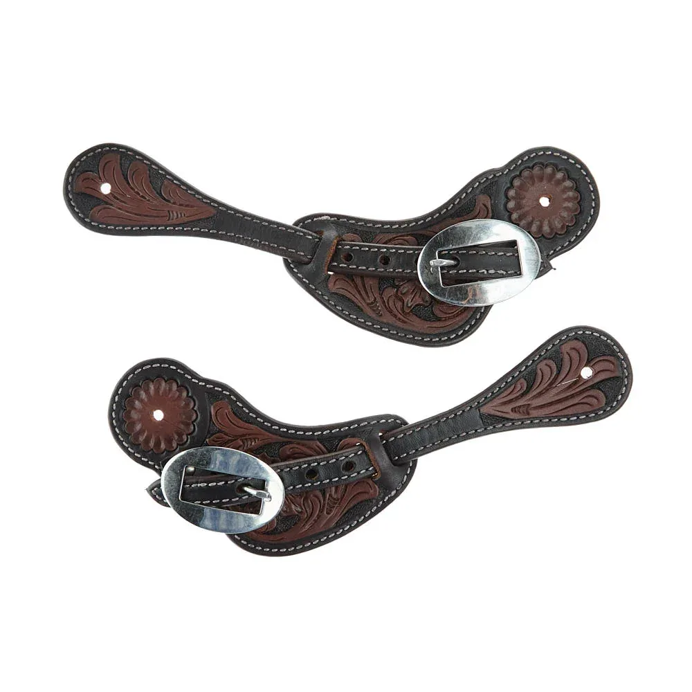 WD Tack Heavy Oiled Floral Tooled Ladies Spur Straps - Image 2
