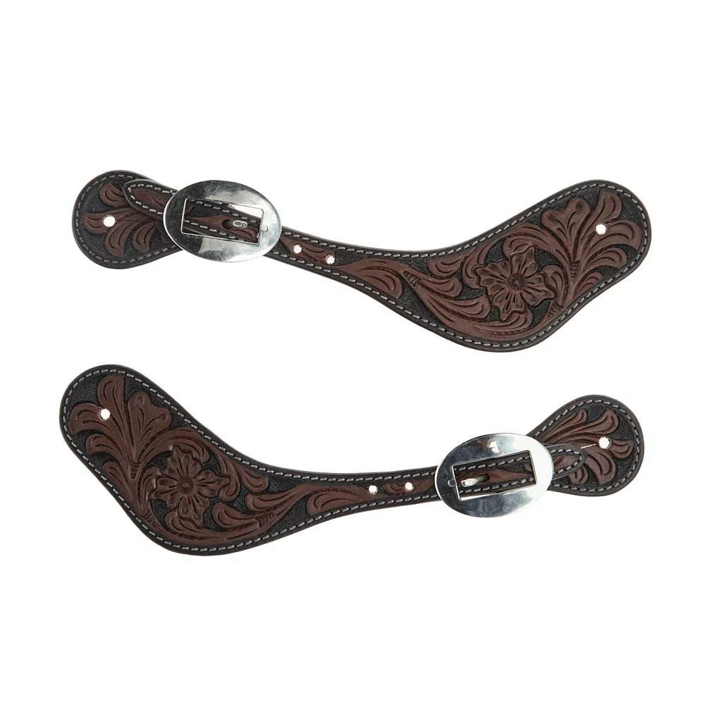 WD Tack Heavy Oiled Floral Tooled Mens Dove Wing Spur Strap - Image 2