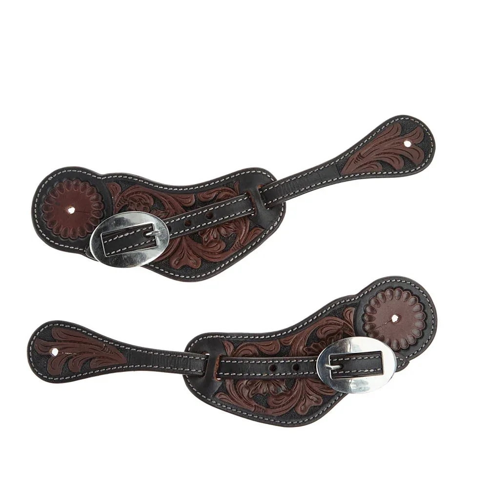 WD Tack Heavy Oiled Floral Tooled Mens Spur Straps - Image 2