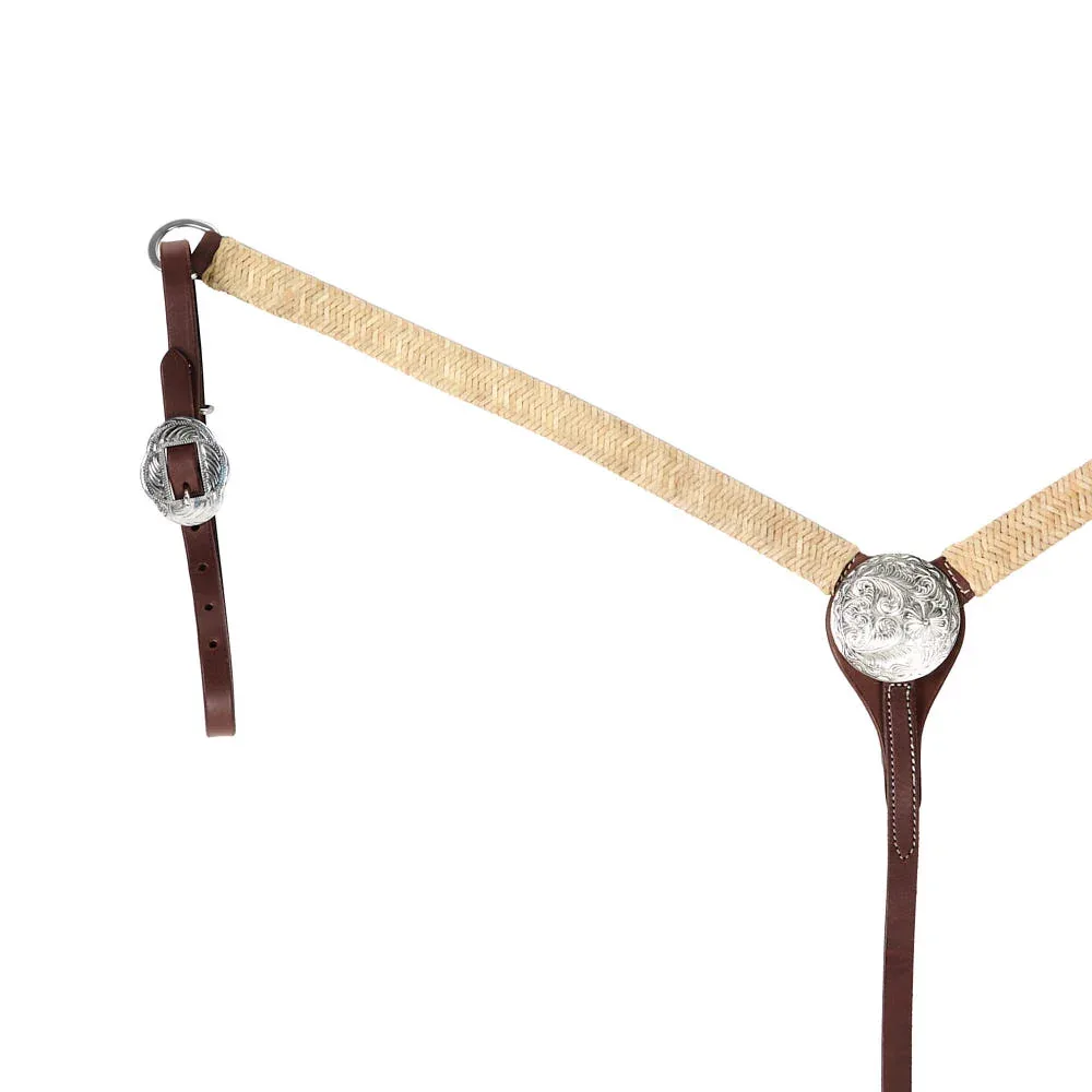 WD Tack Silver Concho Centerplate Braided Natural Rawhide 1in Straight Breast Collar - Image 2