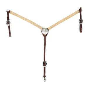 WD Tack Silver Concho Centerplate Braided Natural Rawhide 1in Straight Breast Collar