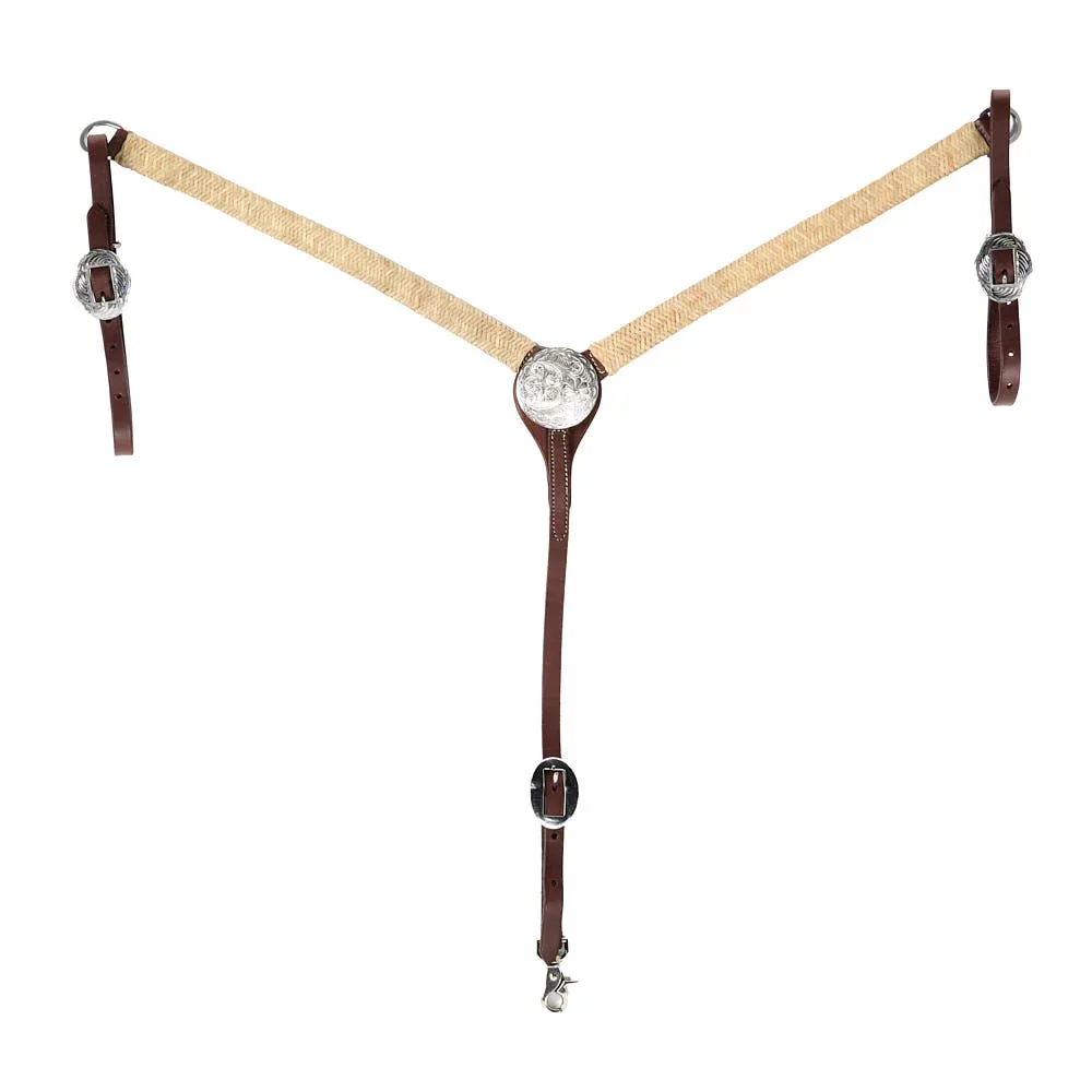 WD Tack Silver Concho Centerplate Braided Natural Rawhide 1in Straight Breast Collar