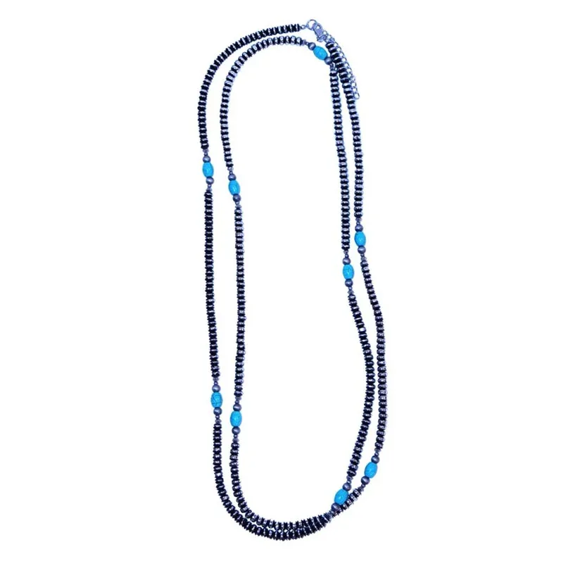 West And Company Black Silver Beaded Necklace With Turquoise Accents - Image 2