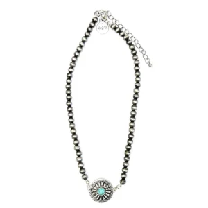 West And Company & Faux Navajo Pearl Choker with Turquoise Concho Accent