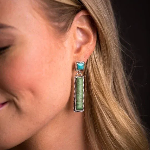 West And Company Green Bar Turquoise Post Earrings - Image 2