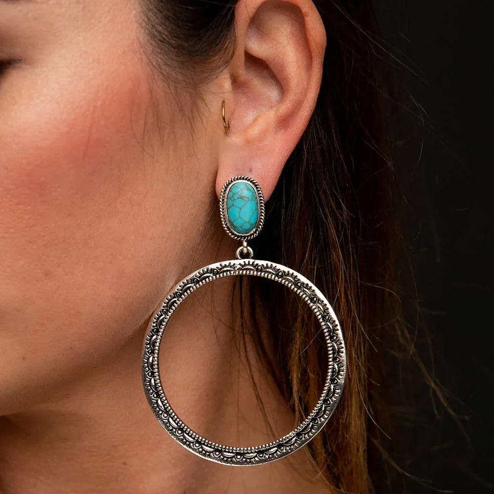 West And Company Hoop with Turquoise Detail Earrings - Image 2