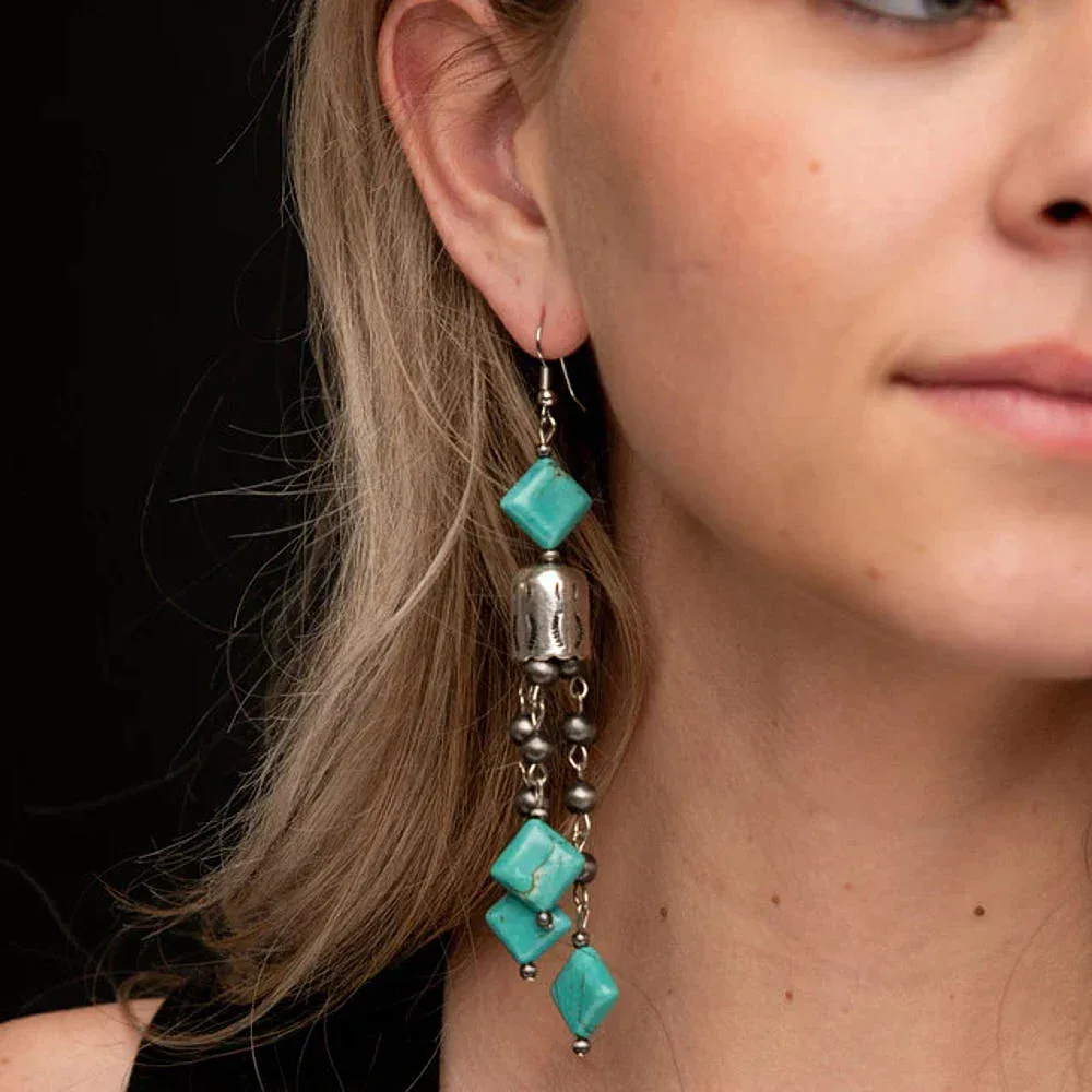 West And Company Navajo Pearl Turquoise Tassel Earrings - Image 2