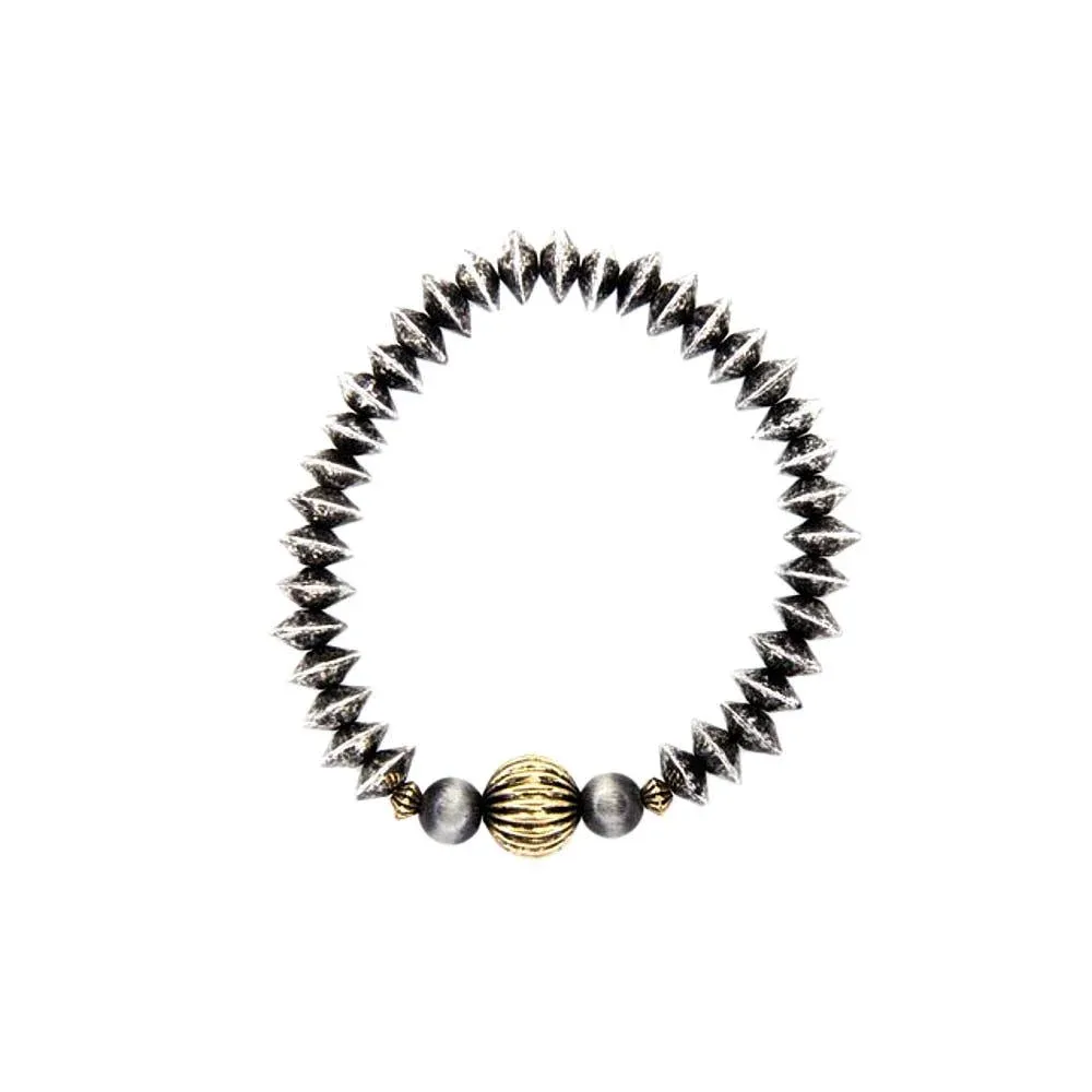 West And Company Silver Disc Beaded Stretch Bracelet
