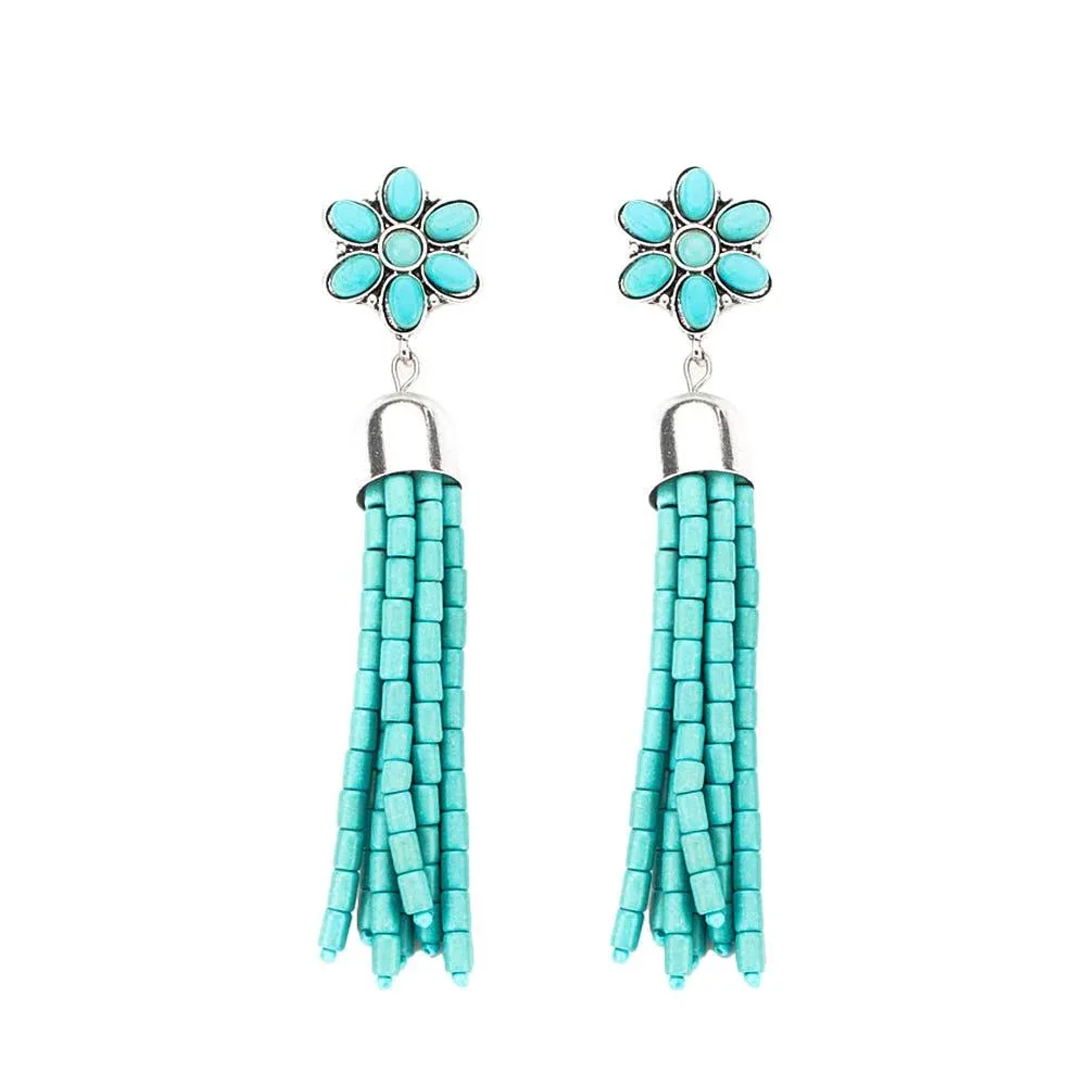 West And Company Turquoise Tassel Earrings
