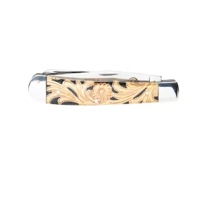 Western Fashion Circle SH Cutlery 4 1/4In Tan Floral Trapper Knife