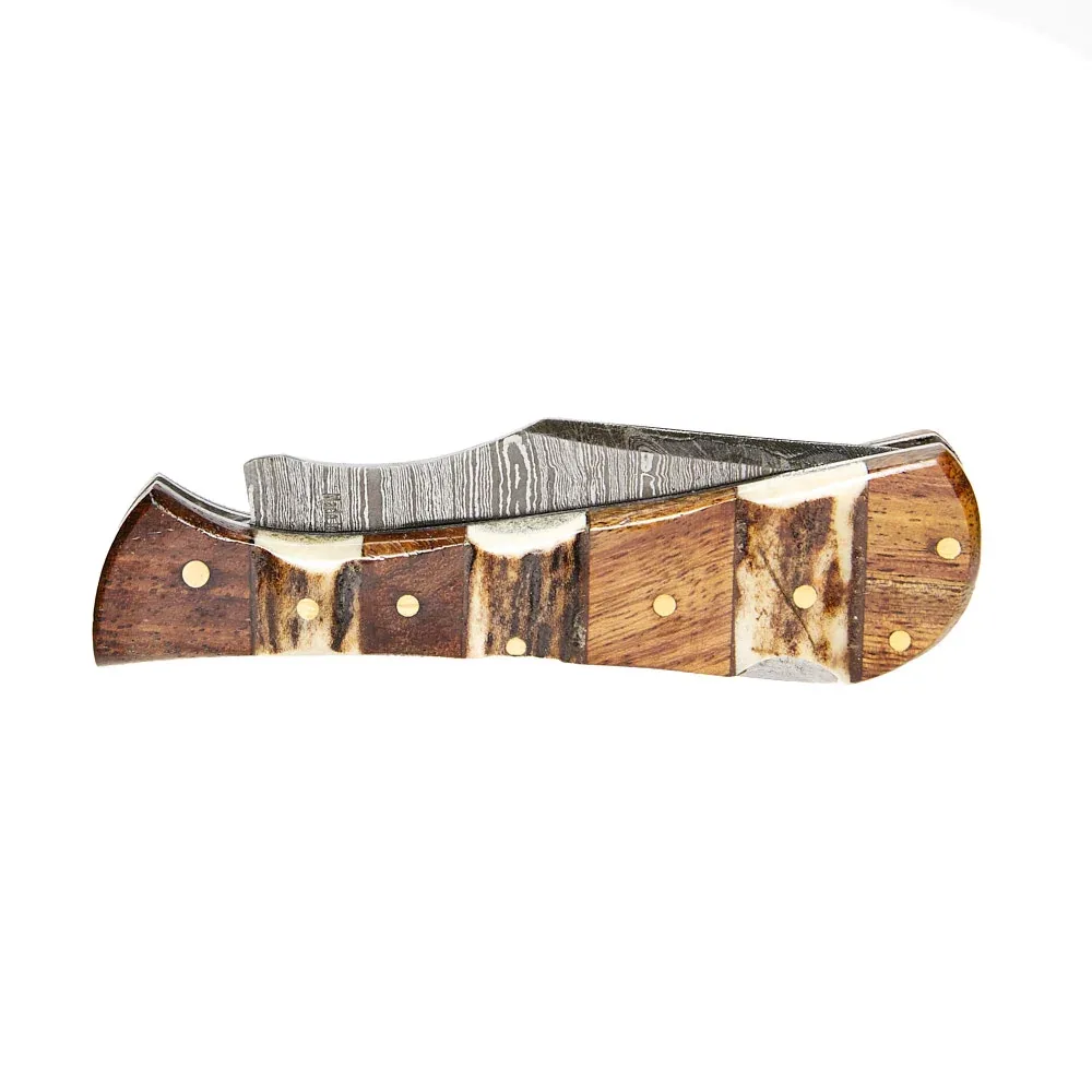Western Fashion Circle SH Cutlery Mini Stag Damascus Folding Knife - Image 2
