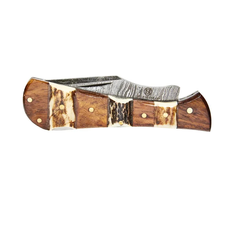 Western Fashion Circle SH Cutlery Mini Stag Damascus Folding Knife