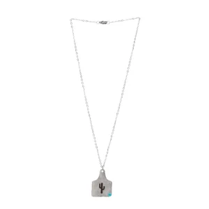 Wild Junkie Turquoise Cactus Cattle Tag Necklace