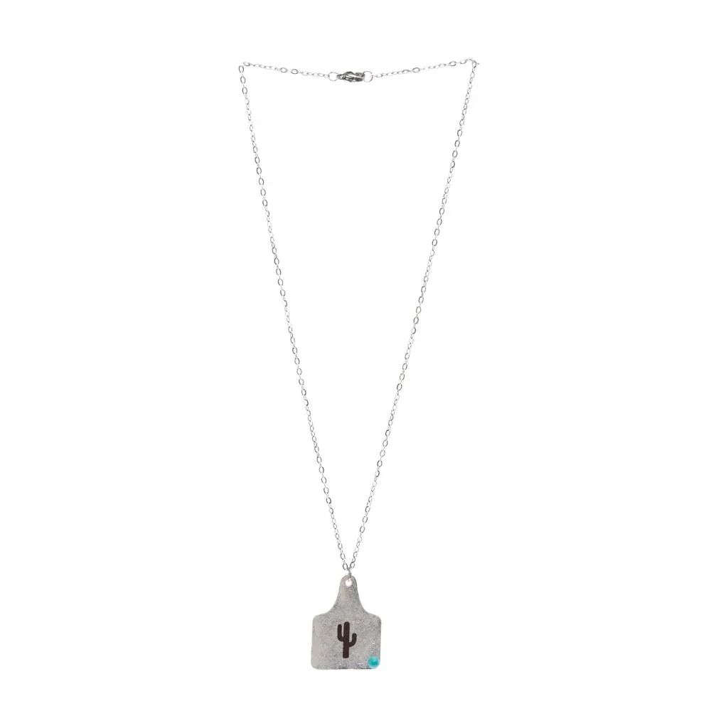 Wild Junkie Turquoise Cactus Cattle Tag Necklace