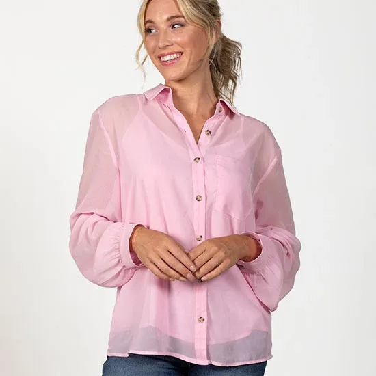Wishlist Country Grace Blush Button Down Top